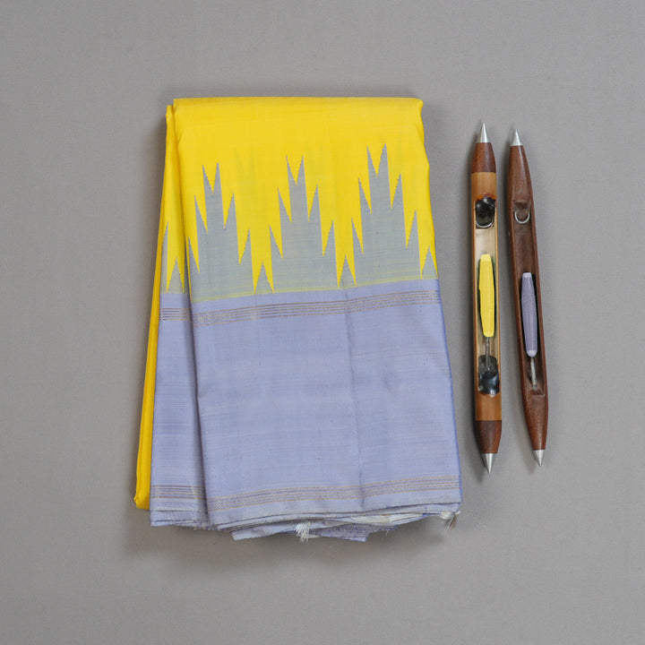 Hayagrivas Yellow Handloom Kanjivaram Silk Saree with Powder Blue Border KBD1659A6-1