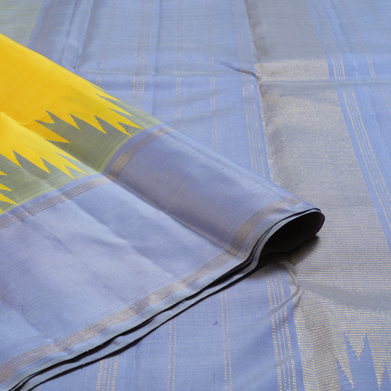 Hayagrivas Yellow Handloom Kanjivaram Silk Saree with Powder Blue Border KBD1659A6-1