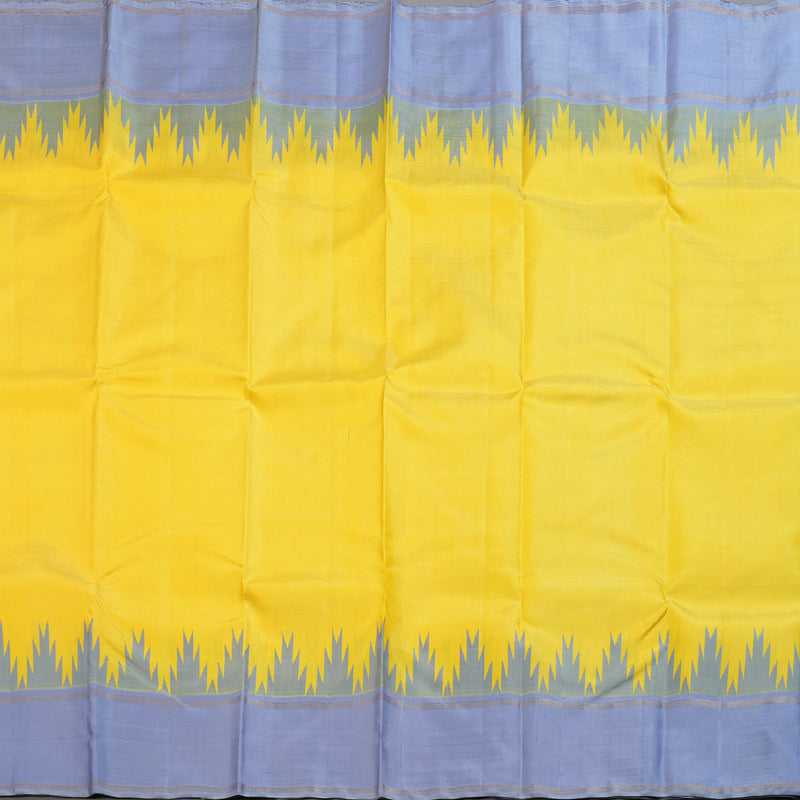 Hayagrivas Yellow Handloom Kanjivaram Silk Saree with Powder Blue Border KBD1659A6-1