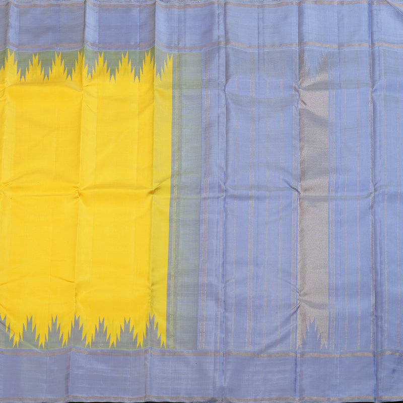 Hayagrivas Yellow Handloom Kanjivaram Silk Saree with Powder Blue Border KBD1659A6-1