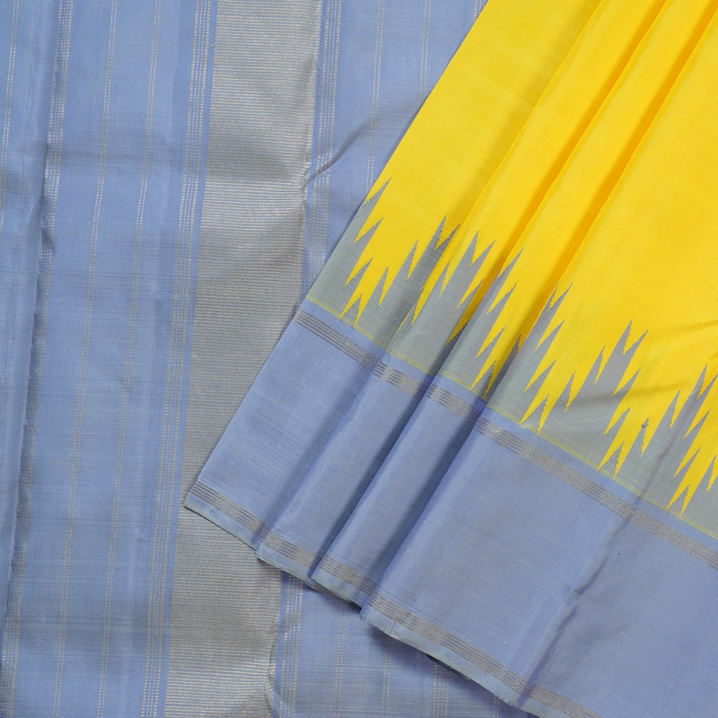 Hayagrivas Yellow Handloom Kanjivaram Silk Saree with Powder Blue Border KBD1659A6-1