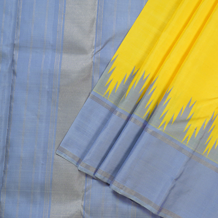 Hayagrivas Yellow Handloom Kanjivaram Silk Saree with Powder Blue Border KBD1659A6-1