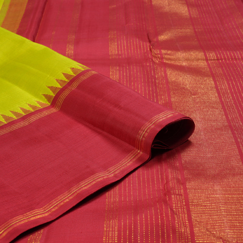 Hayagrivas Fluorescent Green Handloom Kanjivaram Silk Saree with Red Border KBD1660A2-1
