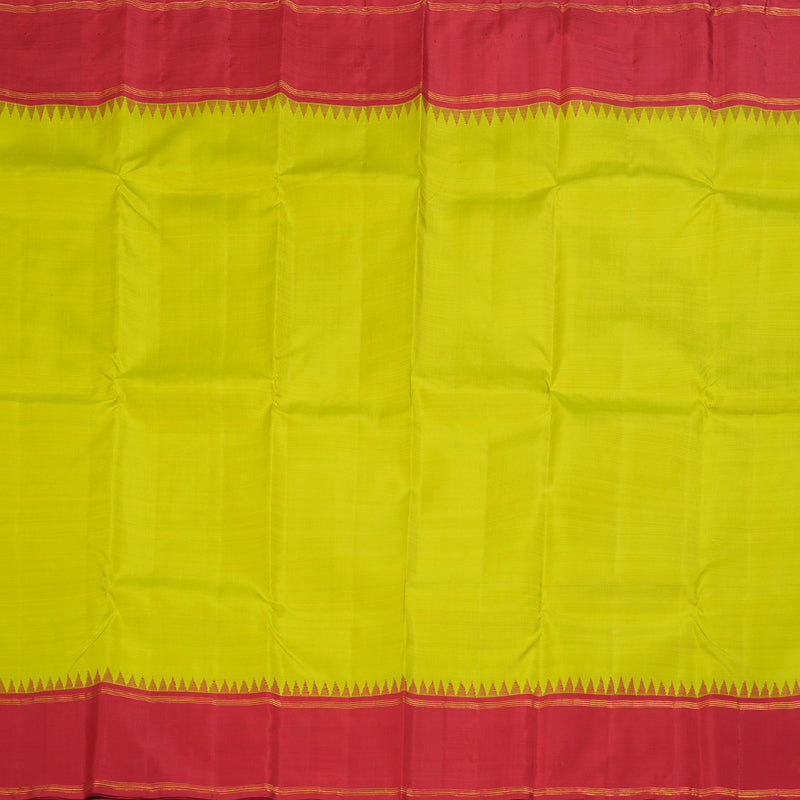 Hayagrivas Fluorescent Green Handloom Kanjivaram Silk Saree with Red Border KBD1660A2-1