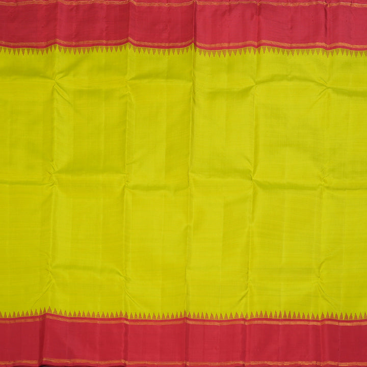Hayagrivas Fluorescent Green Handloom Kanjivaram Silk Saree with Red Border KBD1660A2-1