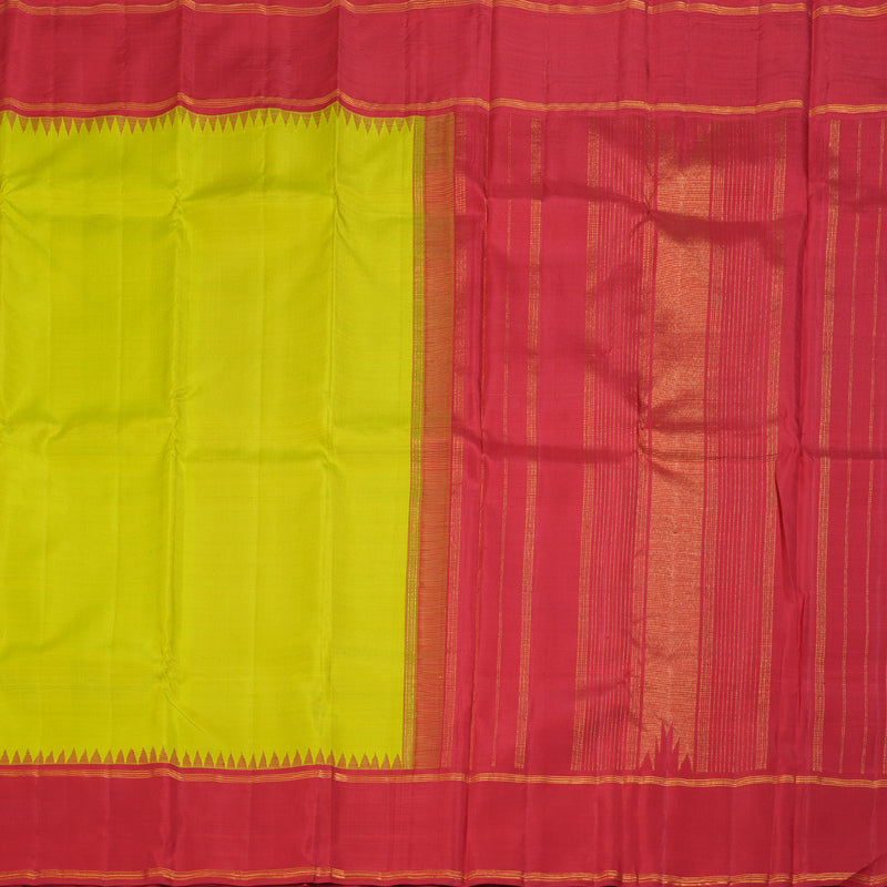 Hayagrivas Fluorescent Green Handloom Kanjivaram Silk Saree with Red Border KBD1660A2-1