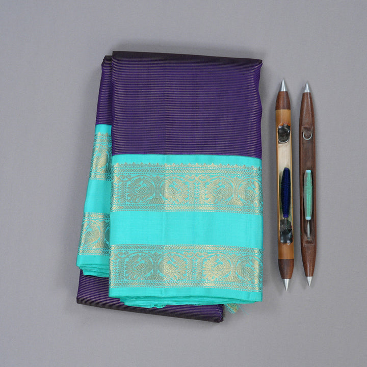 Hayagrivas Dark Blue Handloom Kanjivaram Silk Saree with Sea Blue Border KBD1661A1-2