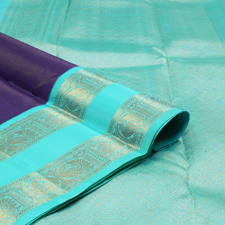 Hayagrivas Dark Blue Handloom Kanjivaram Silk Saree with Sea Blue Border KBD1661A1-2