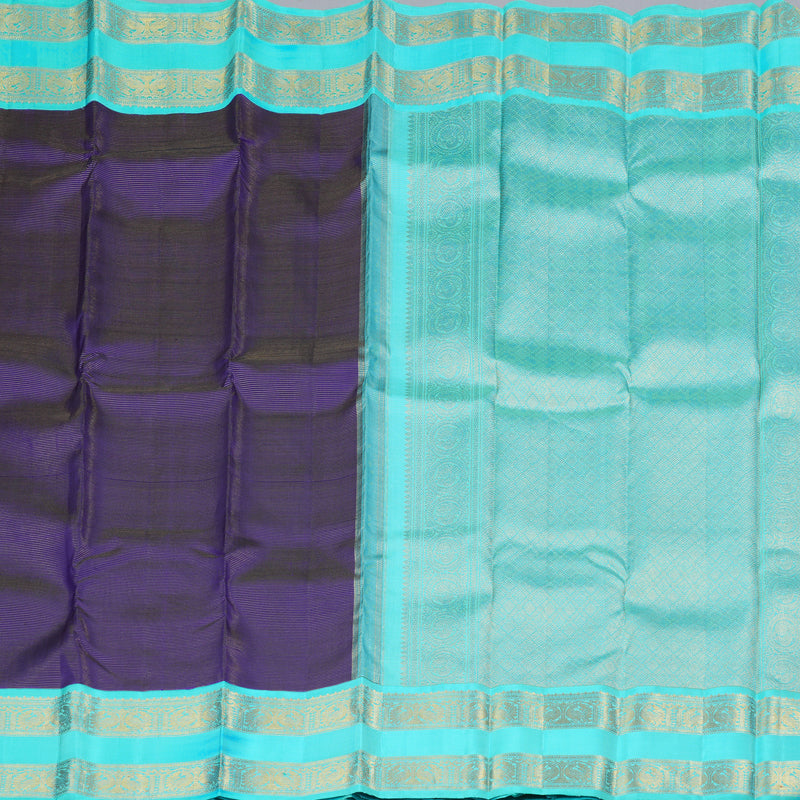 Hayagrivas Dark Blue Handloom Kanjivaram Silk Saree with Sea Blue Border KBD1661A1-2