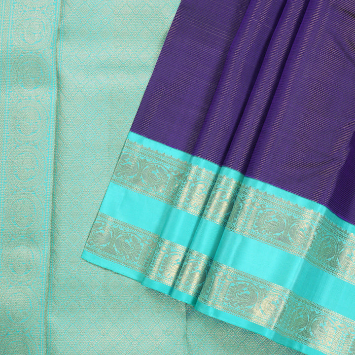 Hayagrivas Dark Blue Handloom Kanjivaram Silk Saree with Sea Blue Border KBD1661A1-2