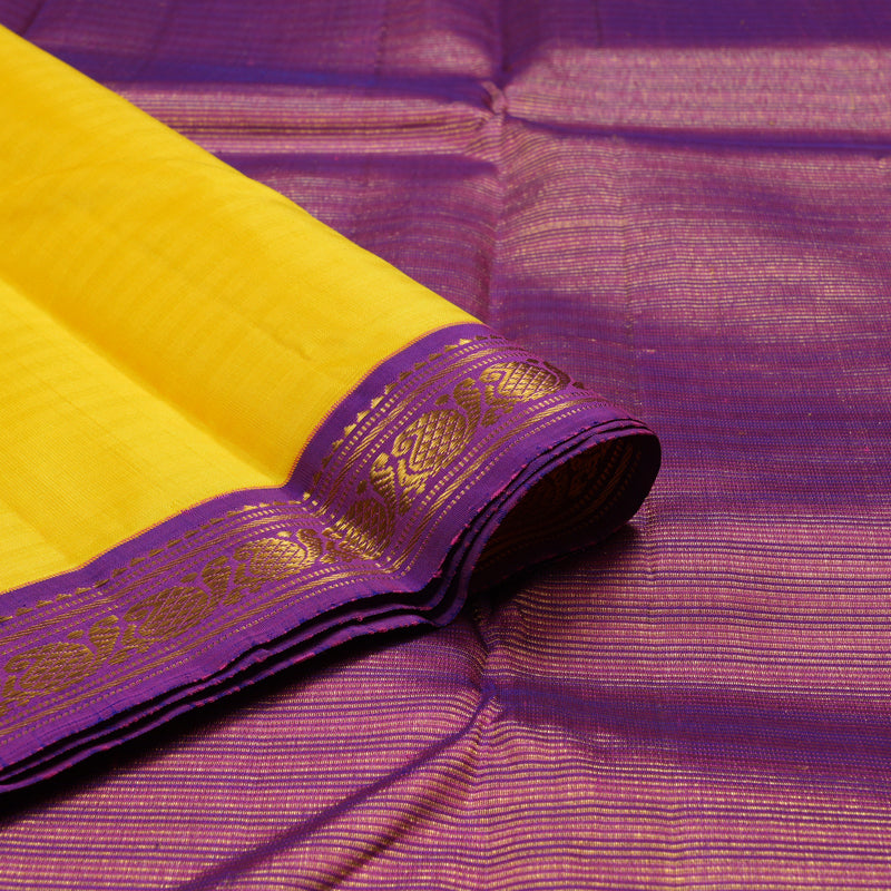 Hayagrivas Handloom Yellow Kanjivaram Silk Saree with Purple Border KBD1661A16-2