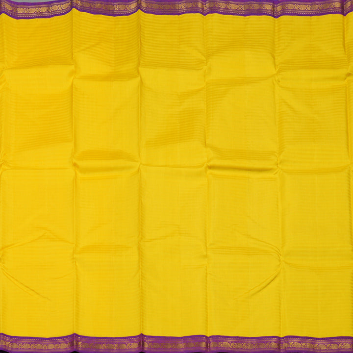 Hayagrivas Handloom Yellow Kanjivaram Silk Saree with Purple Border KBD1661A16-2