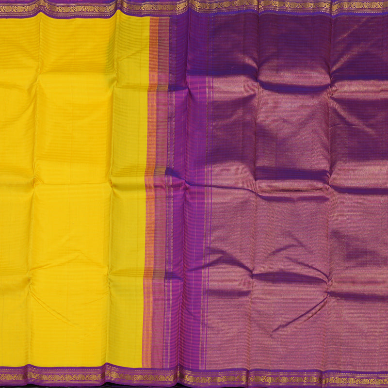 Hayagrivas Handloom Yellow Kanjivaram Silk Saree with Purple Border KBD1661A16-2