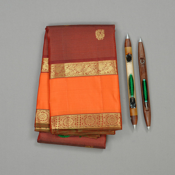 Hayagrivas Handloom Kanjivaram Silk Saree in Gleaming Dark Maroon KBD1661A17-1