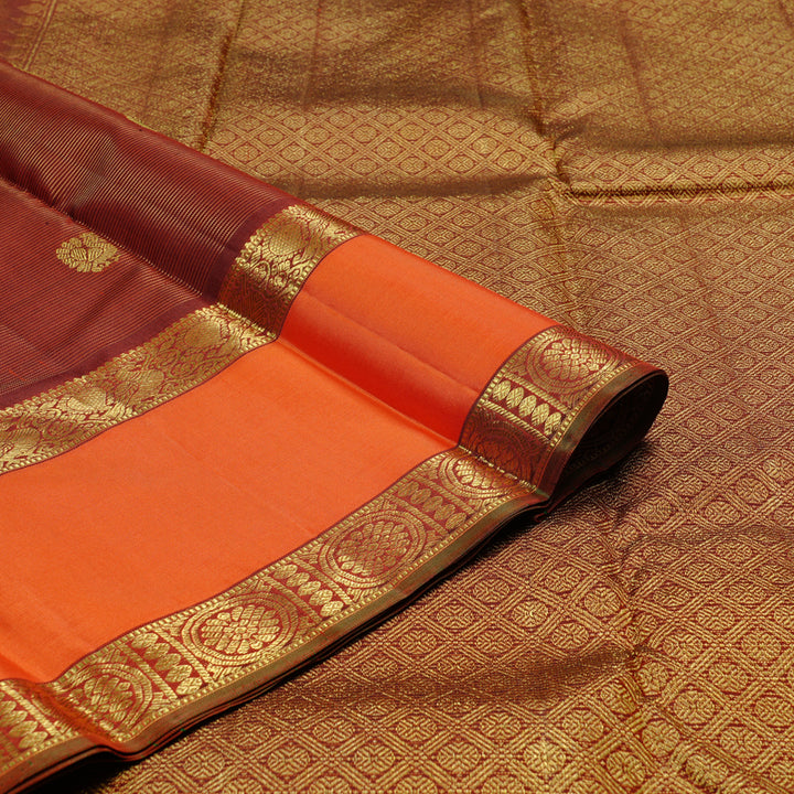 Hayagrivas Handloom Kanjivaram Silk Saree in Gleaming Dark Maroon KBD1661A17-1