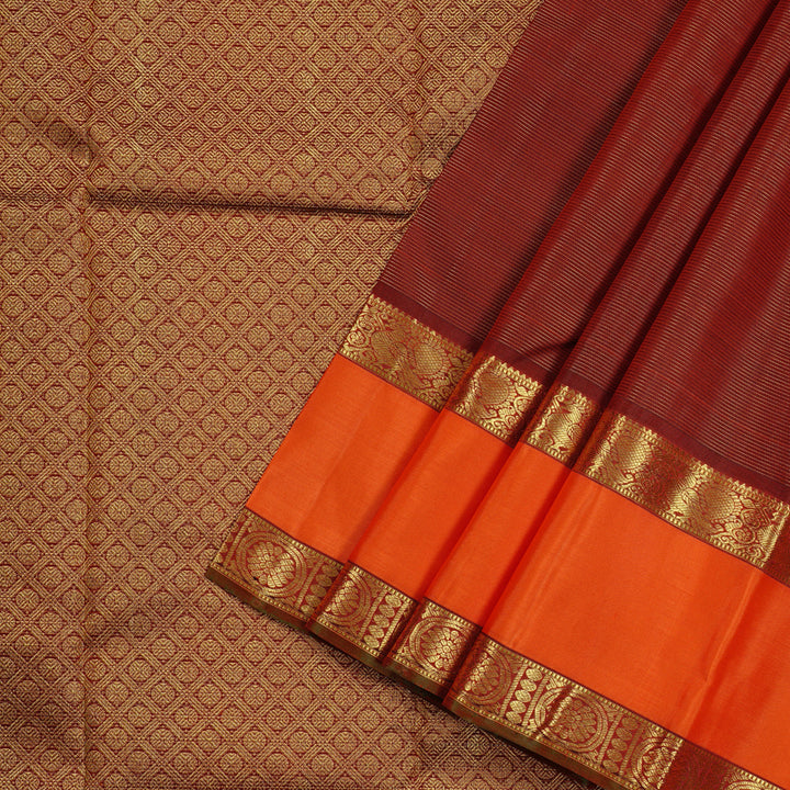 Hayagrivas Handloom Kanjivaram Silk Saree in Gleaming Dark Maroon KBD1661A17-1