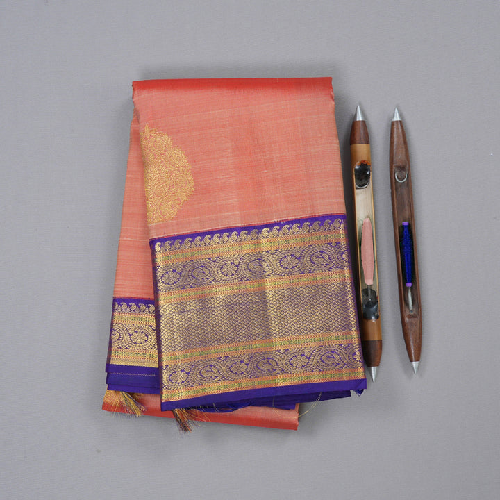 Hayagrivas Onion Pink Handloom Kanjivaram Silk Saree with Blue Border KBD1661A3-1
