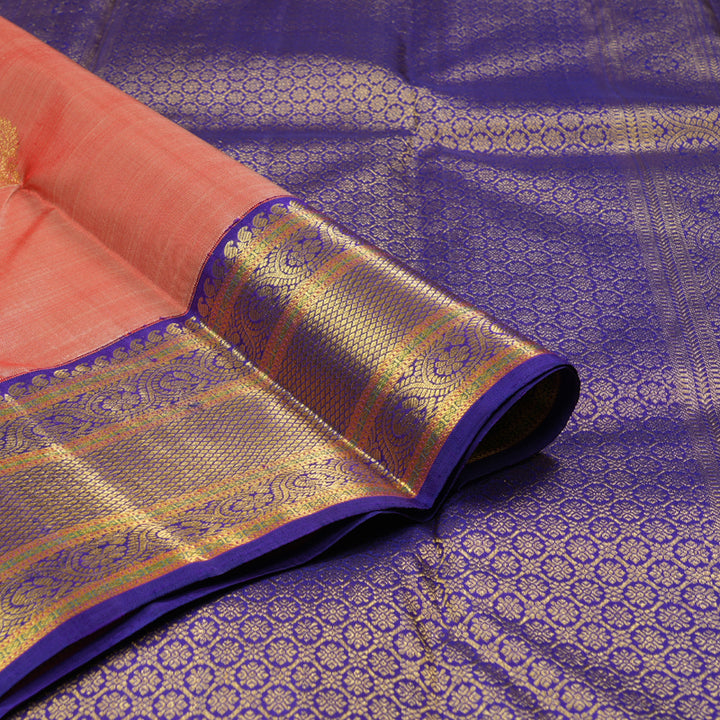 Hayagrivas Onion Pink Handloom Kanjivaram Silk Saree with Blue Border KBD1661A3-1