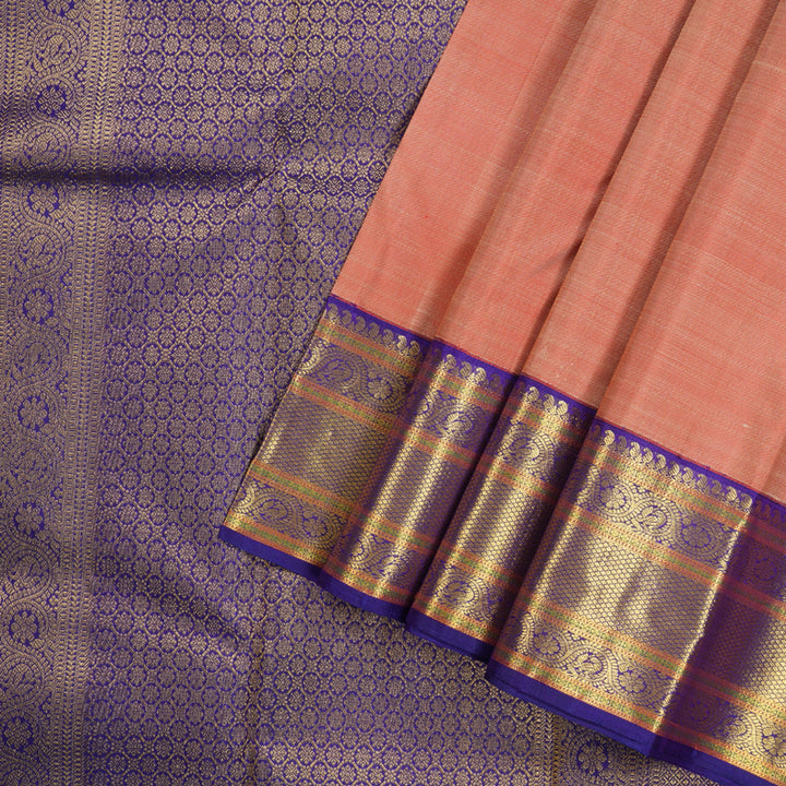 Hayagrivas Onion Pink Handloom Kanjivaram Silk Saree with Blue Border KBD1661A3-1