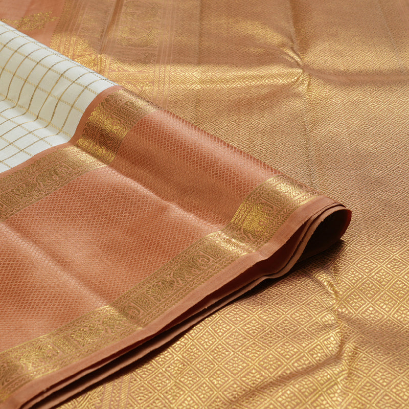 Hayagrivas Pristine White Handloom Kanjivaram Silk Saree with Chocolate Brown Border KBD1662A2-1