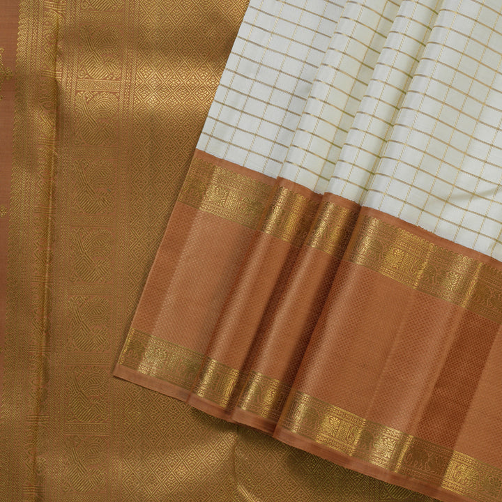 Hayagrivas Pristine White Handloom Kanjivaram Silk Saree with Chocolate Brown Border KBD1662A2-1