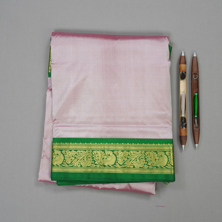Hayagrivas Handloom Kanjivaram Nine yards silk saree in Baby pink with green KBD1665A2-7