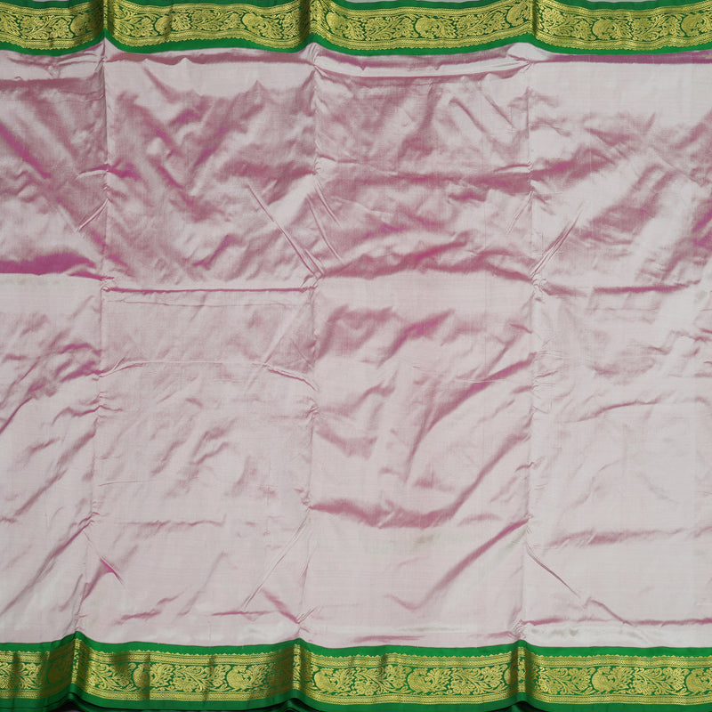 Hayagrivas Handloom Kanjivaram Nine yards silk saree in Baby pink with green KBD1665A2-7