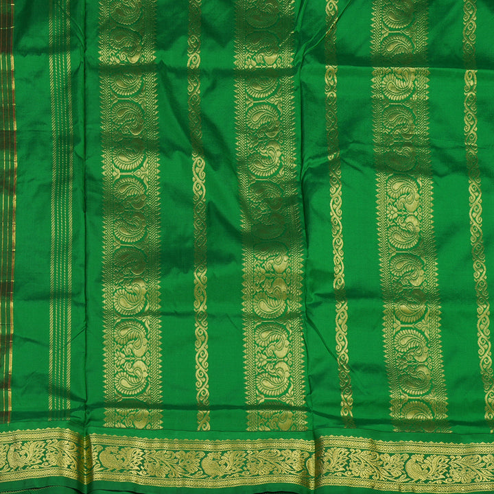 Hayagrivas Handloom Kanjivaram Nine yards silk saree in Baby pink with green KBD1665A2-7