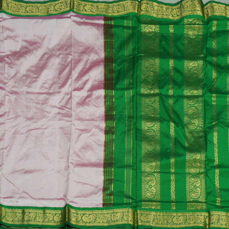 Hayagrivas Handloom Kanjivaram Nine yards silk saree in Baby pink with green KBD1665A2-7
