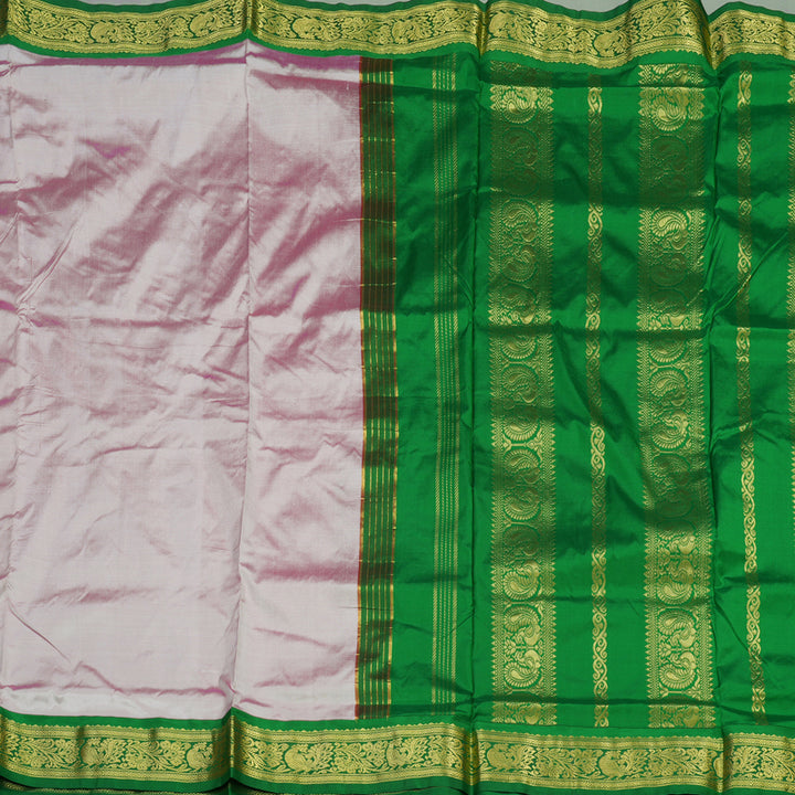 Hayagrivas Handloom Kanjivaram Nine yards silk saree in Baby pink with green KBD1665A2-7