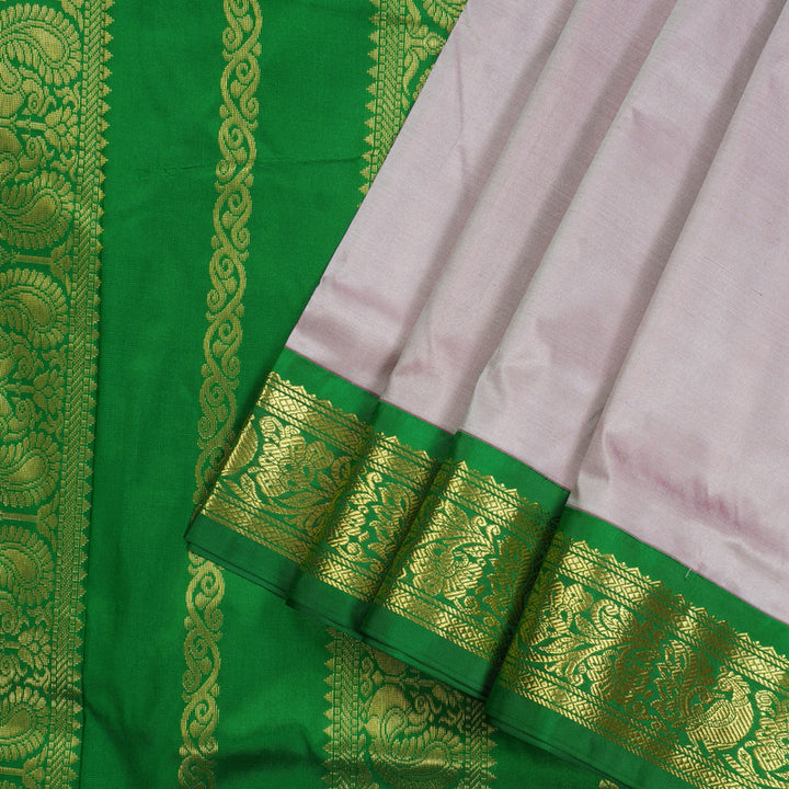 Hayagrivas Handloom Kanjivaram Nine yards silk saree in Baby pink with green KBD1665A2-7