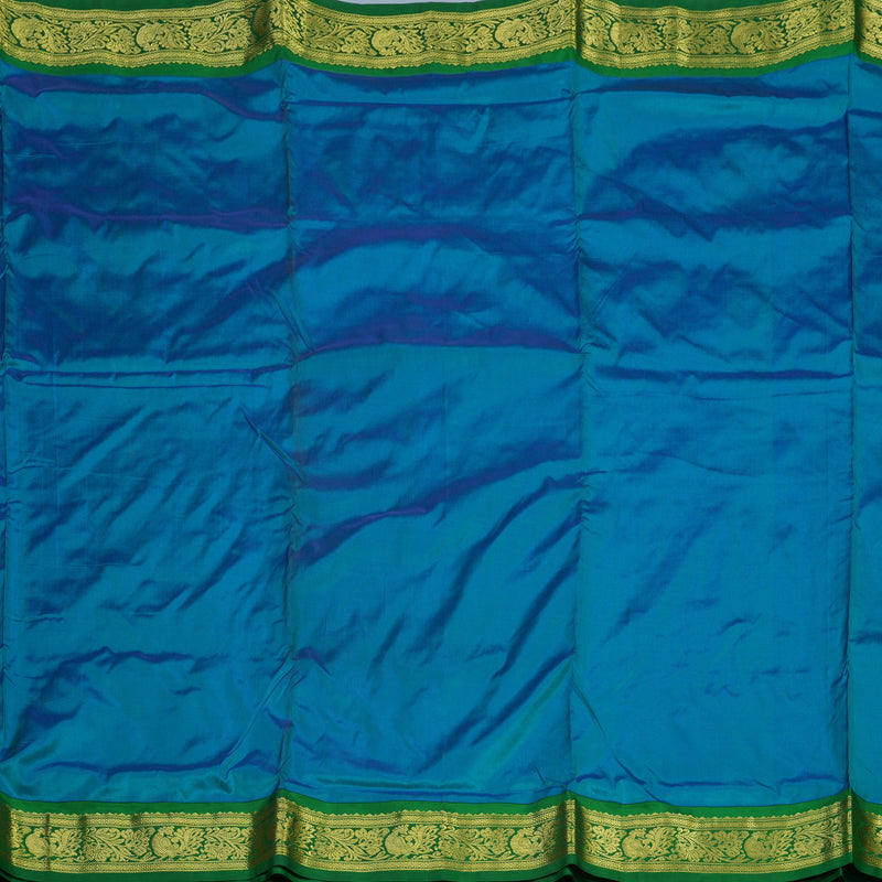 Hayagrivas Handloom Ananda Blue Ten Yards Silk Saree with Green Border KBD1665A2-9