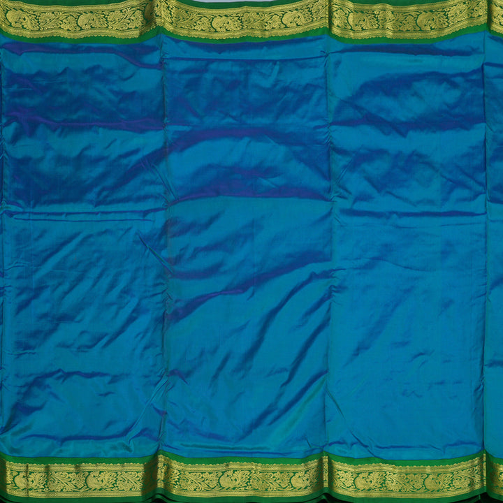 Hayagrivas Handloom Ananda Blue Ten Yards Silk Saree with Green Border KBD1665A2-9