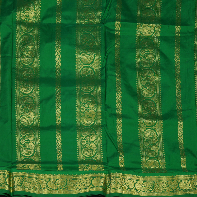Hayagrivas Handloom Ananda Blue Ten Yards Silk Saree with Green Border KBD1665A2-9