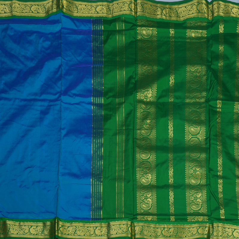 Hayagrivas Handloom Ananda Blue Ten Yards Silk Saree with Green Border KBD1665A2-9