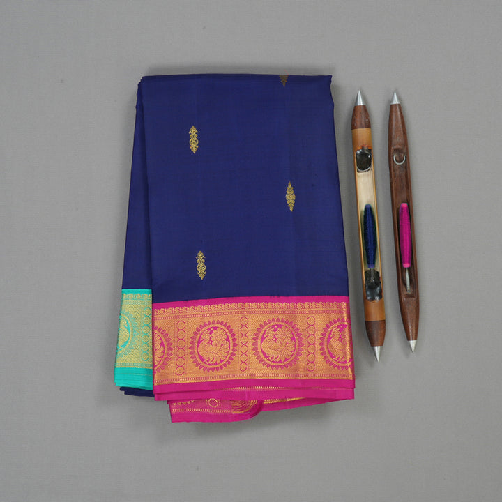 Hayagrivas Handloom Pure Kanjivaram Silk Saree in Classic Dark Blue KBD1667A16-1