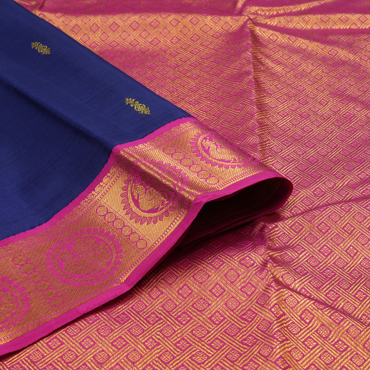 Hayagrivas Handloom Pure Kanjivaram Silk Saree in Classic Dark Blue KBD1667A16-1