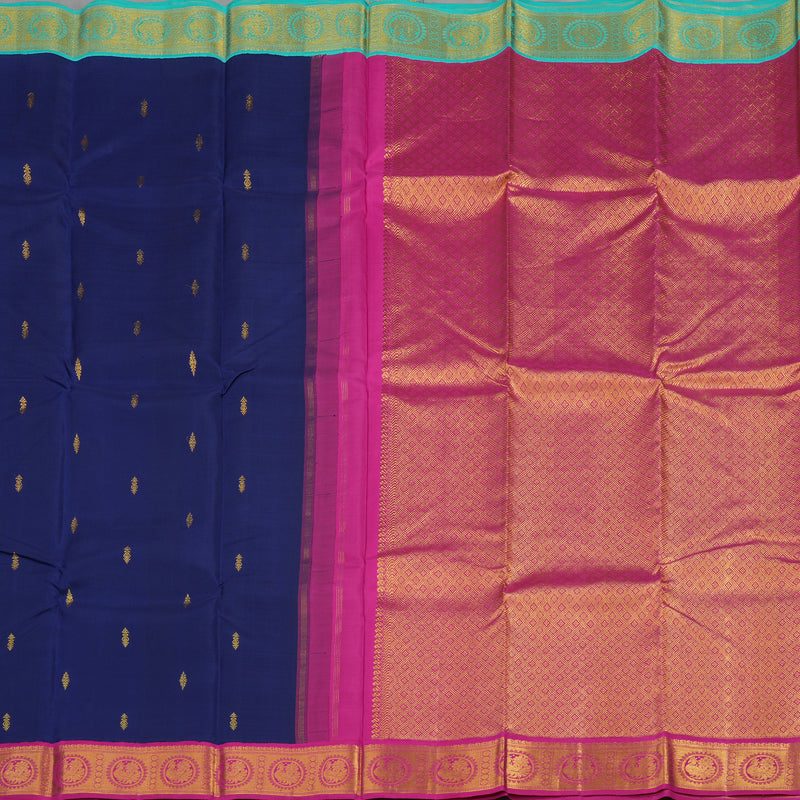 Hayagrivas Handloom Pure Kanjivaram Silk Saree in Classic Dark Blue KBD1667A16-1