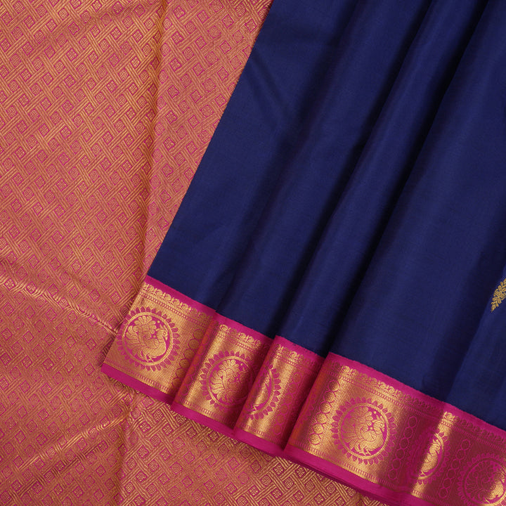 Hayagrivas Handloom Pure Kanjivaram Silk Saree in Classic Dark Blue KBD1667A16-1