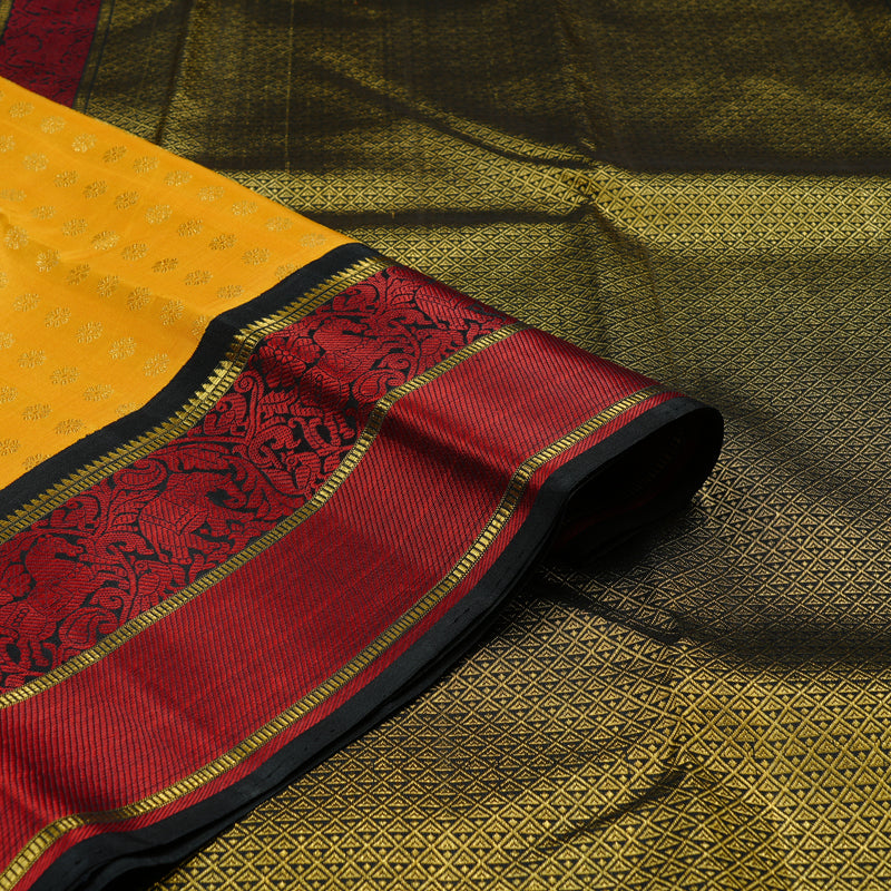 Hayagrivas Mango Yellow Handloom Kanjivaram Silk Saree with Black Border KBD1667A2-1