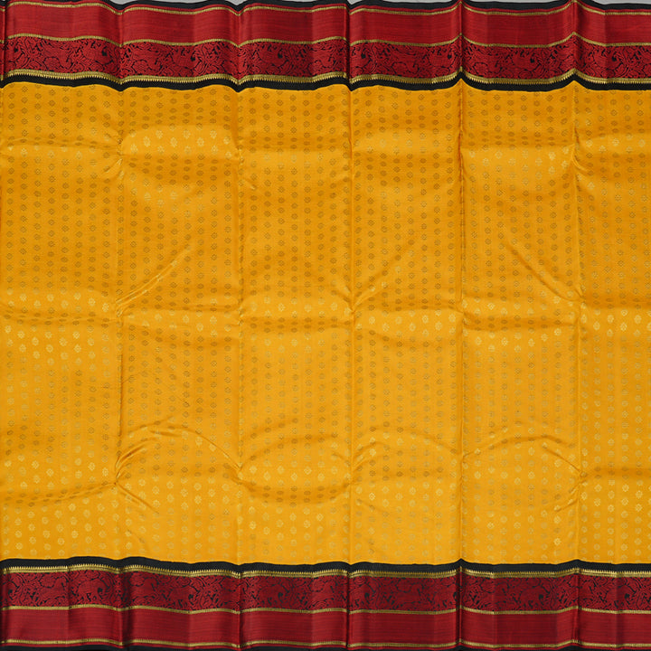 Hayagrivas Mango Yellow Handloom Kanjivaram Silk Saree with Black Border KBD1667A2-1