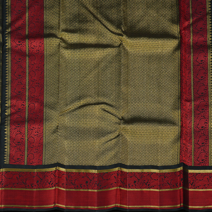 Hayagrivas Mango Yellow Handloom Kanjivaram Silk Saree with Black Border KBD1667A2-1