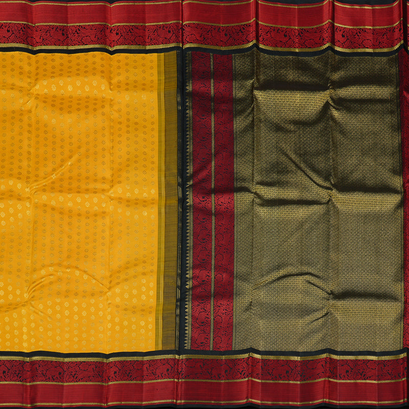 Hayagrivas Mango Yellow Handloom Kanjivaram Silk Saree with Black Border KBD1667A2-1