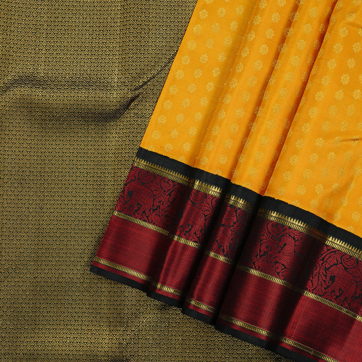 Hayagrivas Mango Yellow Handloom Kanjivaram Silk Saree with Black Border KBD1667A2-1