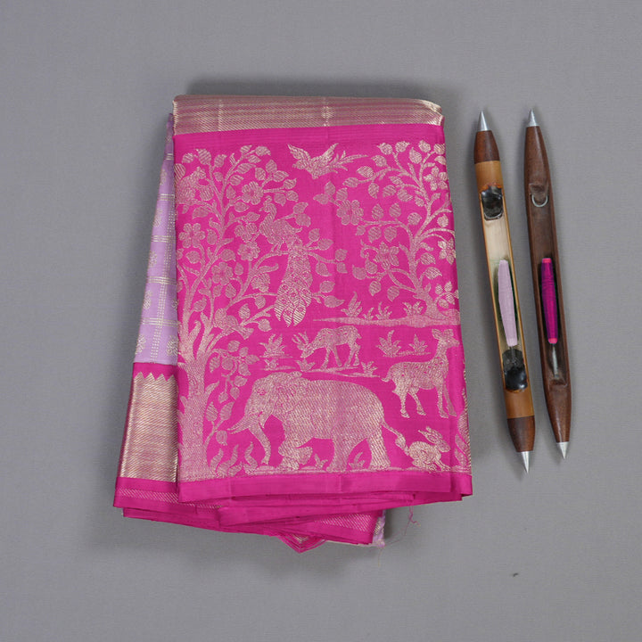 Hayagrivas Lavender Handloom Kanjivaram Silk Saree with Pink Border KBD1667A8-1