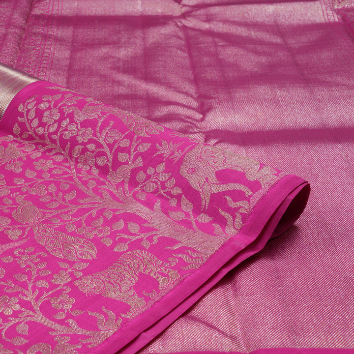 Hayagrivas Lavender Handloom Kanjivaram Silk Saree with Pink Border KBD1667A8-1