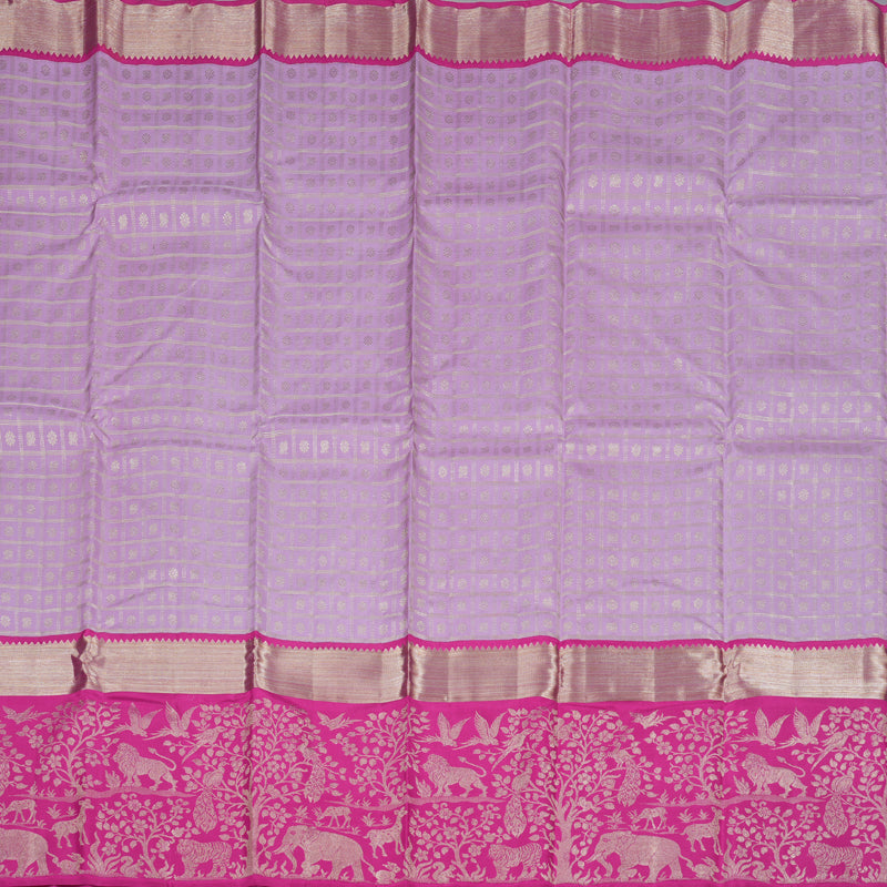 Hayagrivas Lavender Handloom Kanjivaram Silk Saree with Pink Border KBD1667A8-1