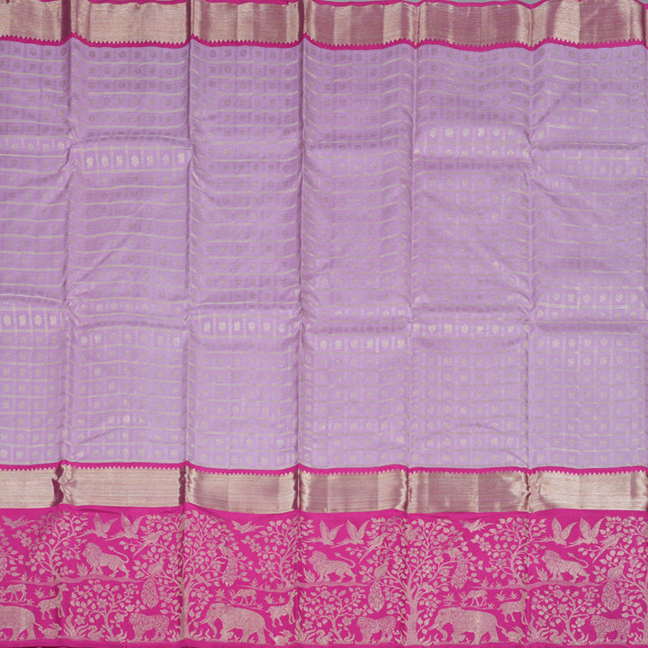 Hayagrivas Lavender Handloom Kanjivaram Silk Saree with Pink Border KBD1667A8-1