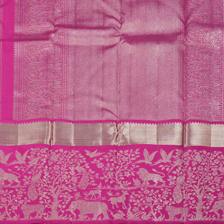 Hayagrivas Lavender Handloom Kanjivaram Silk Saree with Pink Border KBD1667A8-1