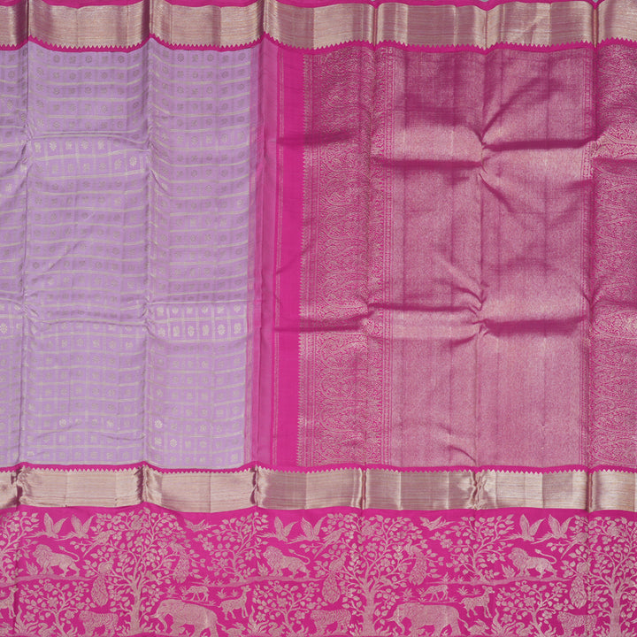Hayagrivas Lavender Handloom Kanjivaram Silk Saree with Pink Border KBD1667A8-1